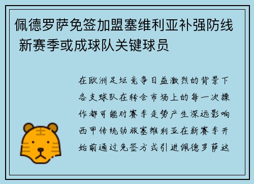 佩德罗萨免签加盟塞维利亚补强防线 新赛季或成球队关键球员